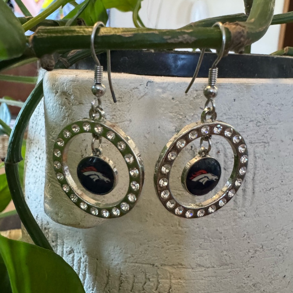Denver Broncos‎ Silver Crystal Circle Earrings